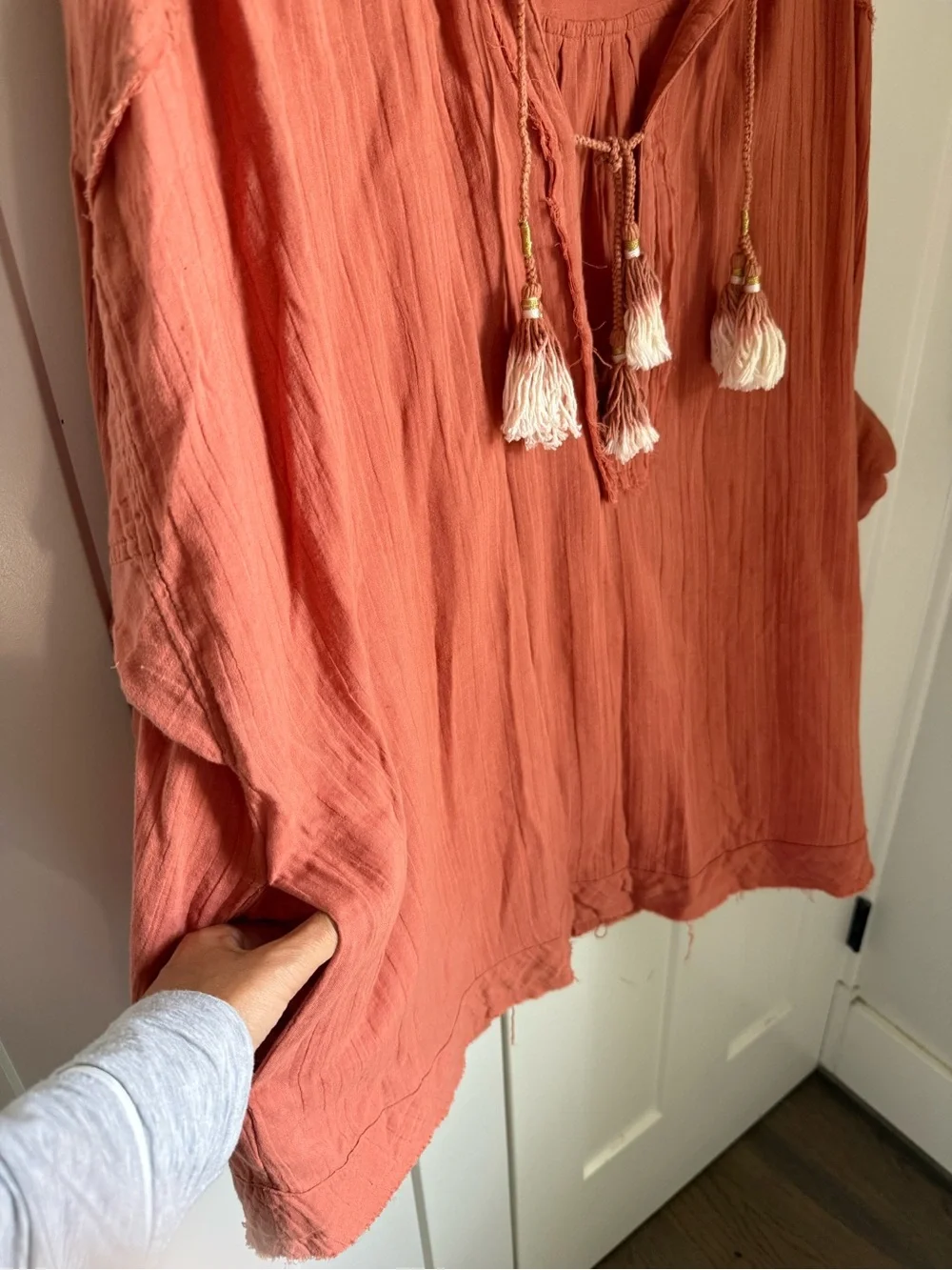 Free People Rust Tassel Tunic with pockets. Breezy and comfortable. XS. EUC.